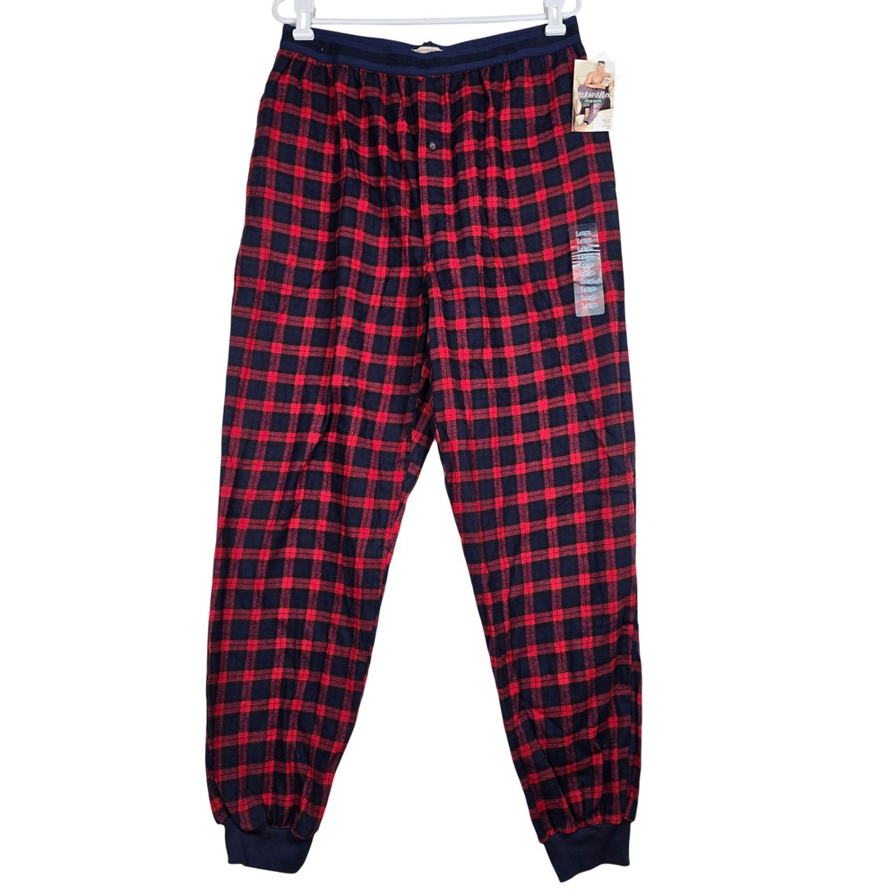 St Johns Bay Mens Red Navy Blue Plaid‎ Cotton Flannel Sleep Pants Large NWT